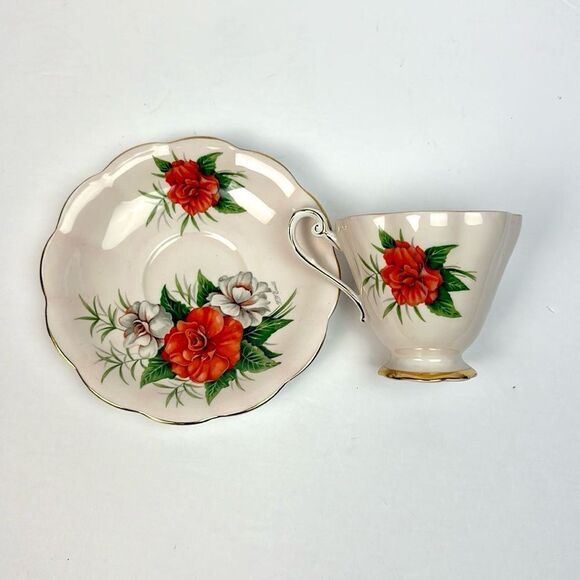 Royal Standard Radiance Teacup Saucer Artist F. F. Errill Red White Camellias - Picture 3 of 13